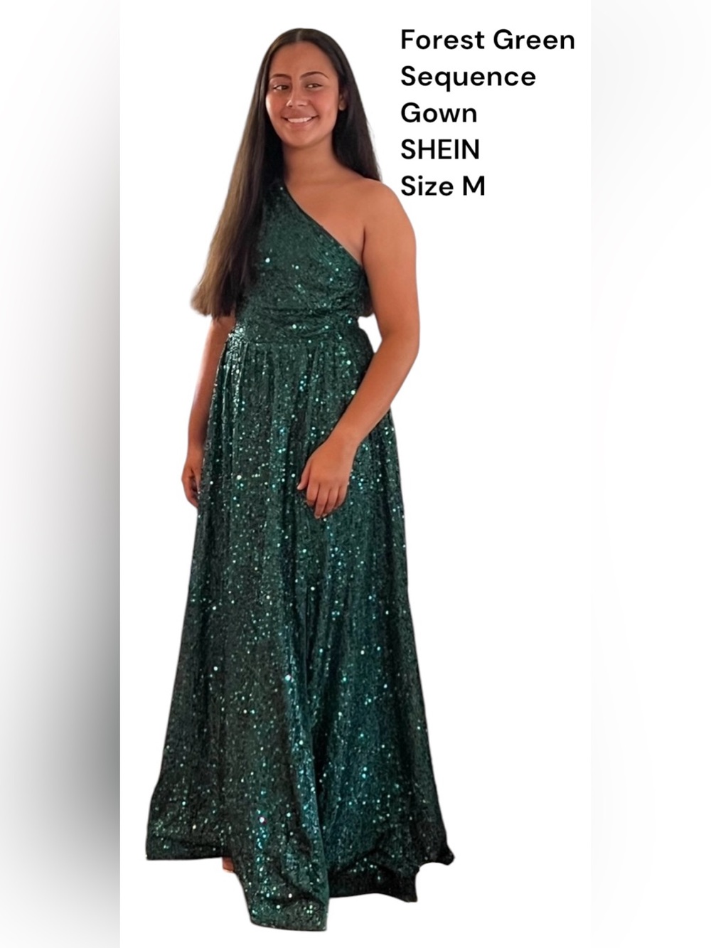 SHEIN Forest Green One-Shoulder Sequin Gown